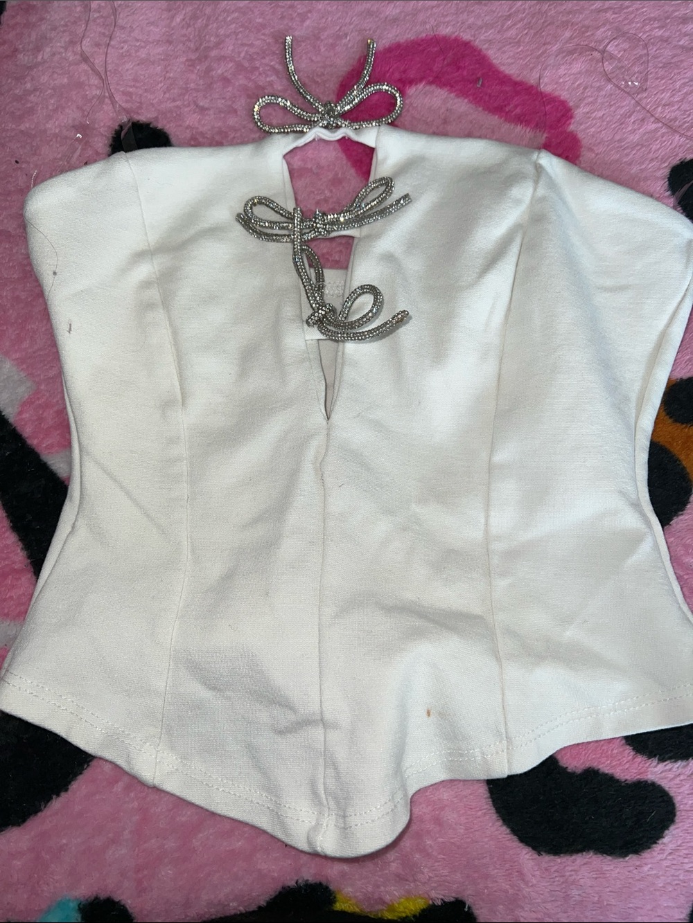 Windsor White Embellished Bow-Front Crop Top